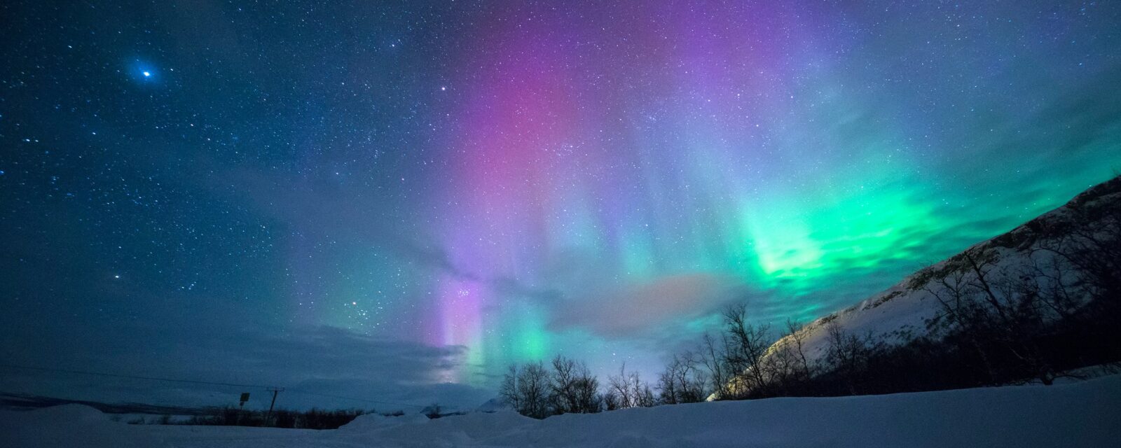 Aurora boreal no céu noturno durante o Natal, um dos destinos mais buscados pela Vita Voyage